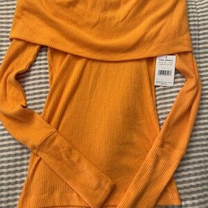 Free People Vibrant Orange Off-Shoulder Sweater